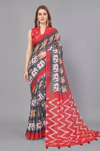 Grey woven linen saree with blouse