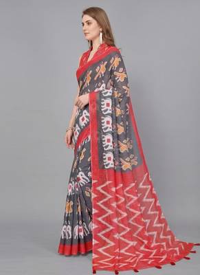 Grey woven linen saree with blouse 2