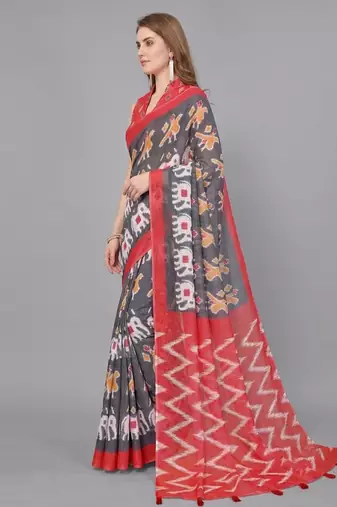 Grey woven linen saree with blouse