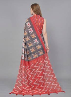 Grey woven linen saree with blouse 3