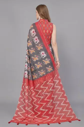 Grey woven linen saree with blouse