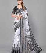 White woven linen saree with blouse