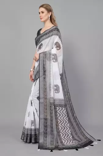 White woven linen saree with blouse