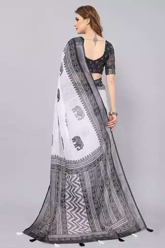 White woven linen saree with blouse