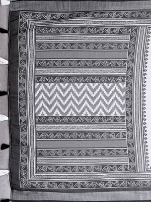 White woven linen saree with blouse 4
