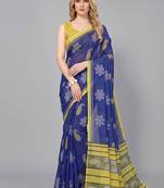 Blue woven linen saree with blouse