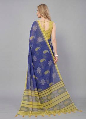 Blue woven linen saree with blouse 2