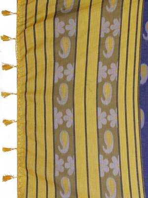 Blue woven linen saree with blouse 4