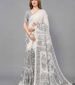 White woven linen saree with blouse