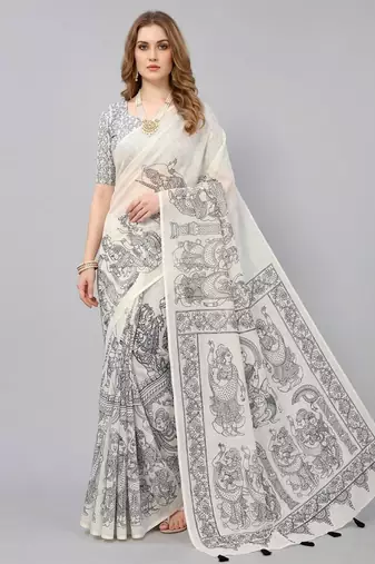 White woven linen saree with blouse