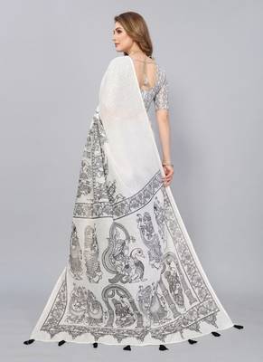 White woven linen saree with blouse 3