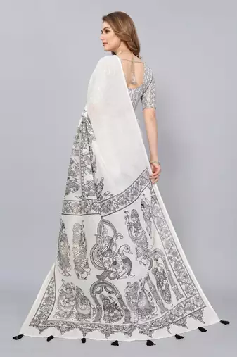 White woven linen saree with blouse