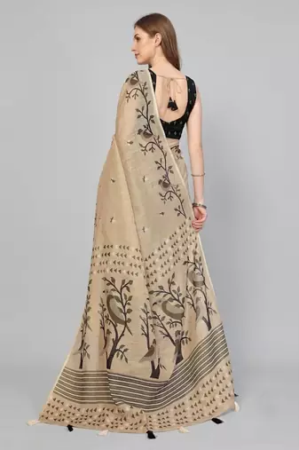Cream woven linen saree with blouse