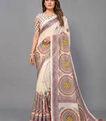 Beige woven linen saree with blouse