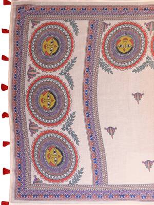 Beige woven linen saree with blouse 4