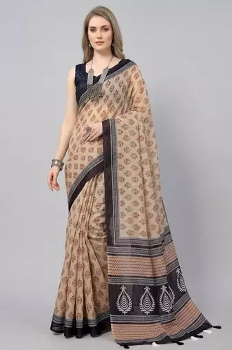 Cream woven linen saree with blouse