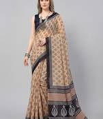 Cream woven linen saree with blouse