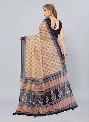 Cream woven linen saree with blouse 2