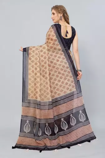 Cream woven linen saree with blouse