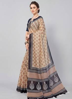 Cream woven linen saree with blouse 3