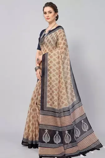 Cream woven linen saree with blouse