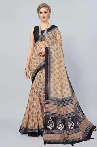 Cream woven linen saree with blouse