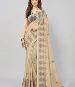 Cream woven linen saree with blouse