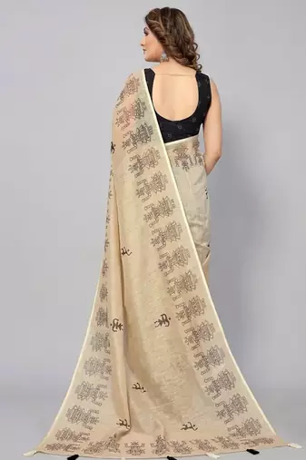 Cream woven linen saree with blouse