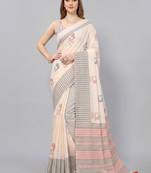 Beige woven linen saree with blouse