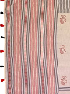 Beige woven linen saree with blouse 4