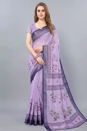 Purple woven linen saree with blouse
