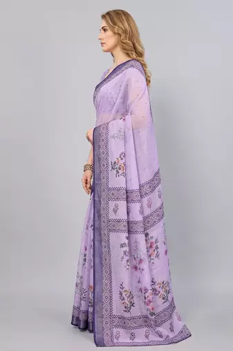 Purple woven linen saree with blouse