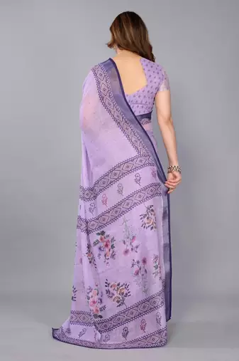 Purple woven linen saree with blouse
