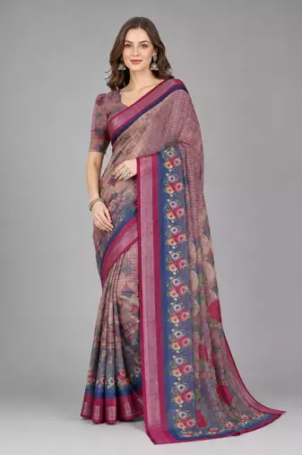 Multicolor woven linen saree with blouse