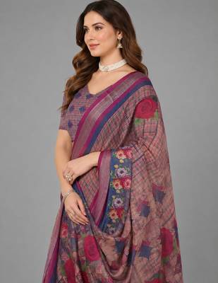 Multicolor woven linen saree with blouse 3