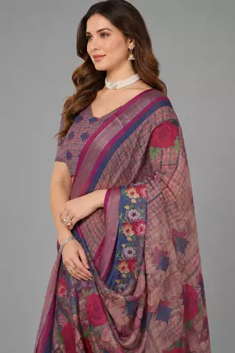Multicolor woven linen saree with blouse