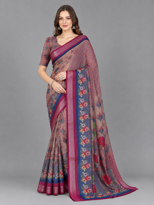 Multicolor woven linen saree with blouse 4