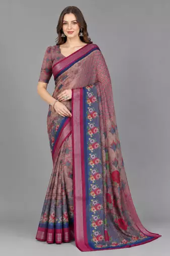 Multicolor woven linen saree with blouse