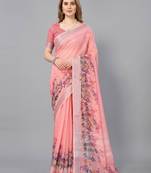 Pink woven linen saree with blouse