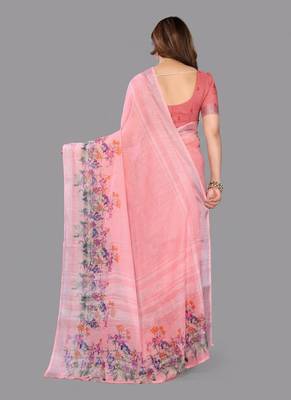 Pink woven linen saree with blouse 3