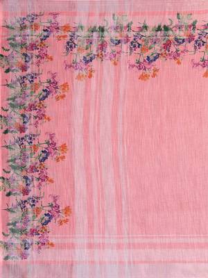 Pink woven linen saree with blouse 4