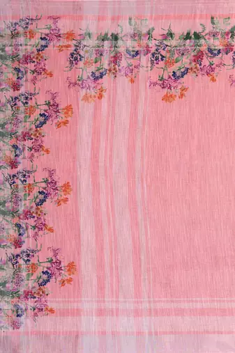 Pink woven linen saree with blouse