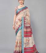 Cream woven linen saree with blouse