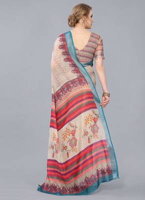 Cream woven linen saree with blouse 2