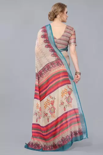 Cream woven linen saree with blouse