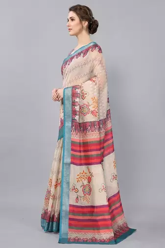 Cream woven linen saree with blouse