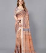 Beige woven linen saree with blouse