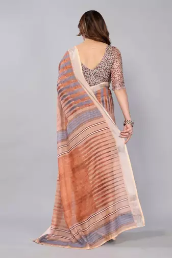 Beige woven linen saree with blouse