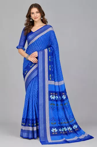 Blue woven linen saree with blouse