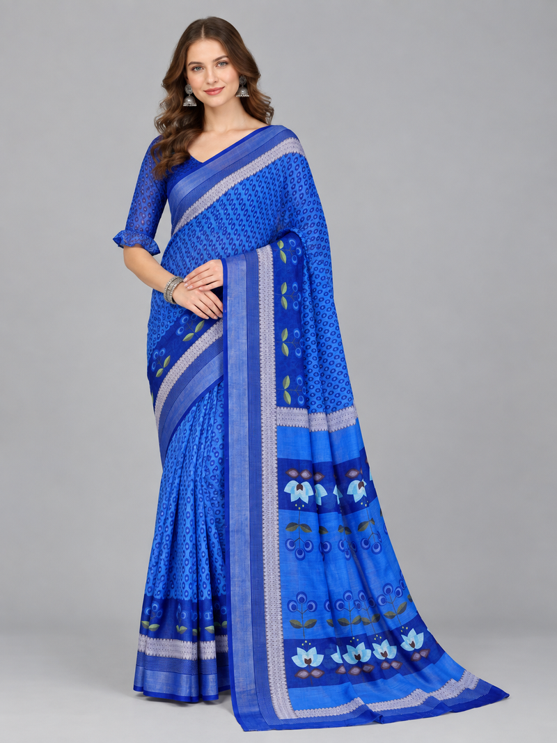 Blue woven linen saree with blouse